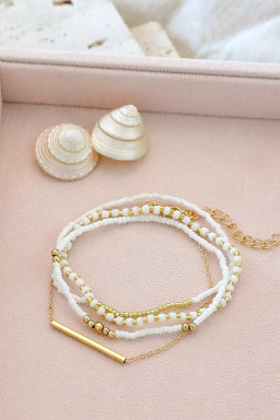 Gold Faux Pearl Beaded Tube Minimalist Bracelet Set