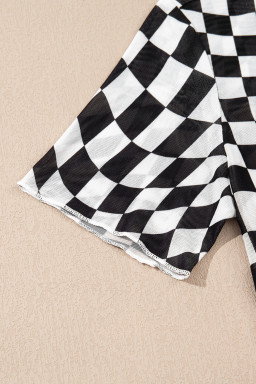 Black Checker Mesh Crew Neck T Shirt