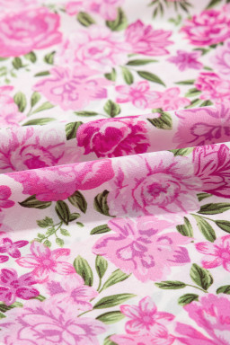 Pink Floral Smocked Puff Sleeve Flowy Midi Dress