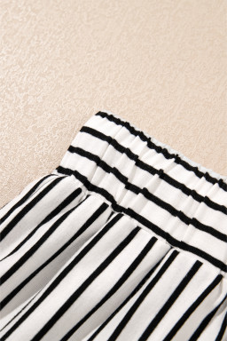 Black Striped V Neck Tee and Casual Shorts Set