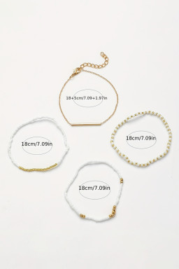 Gold Faux Pearl Beaded Tube Minimalist Bracelet Set