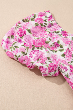 Pink Floral Smocked Puff Sleeve Flowy Midi Dress