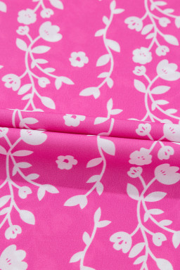 Pink Floral Print Ric Rac Tiered Ruffled V Neck Blouse