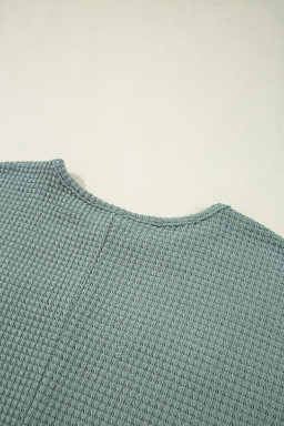 Mist Green Hollow Patchwork Waffle Knit Top