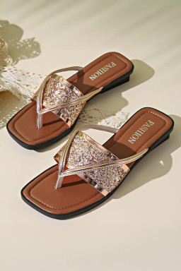 Gold Glitter Clip Toe Slippers