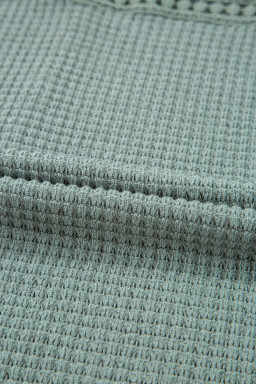 Mist Green Hollow Patchwork Waffle Knit Top