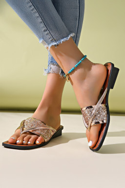 Gold Glitter Clip Toe Slippers