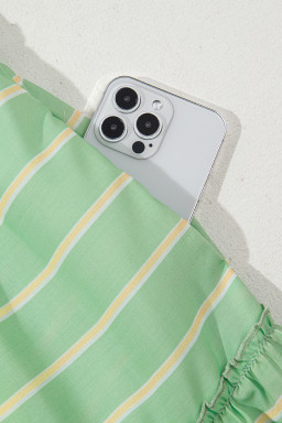 Green Striped V Neck Frill Tiered Mini Dress