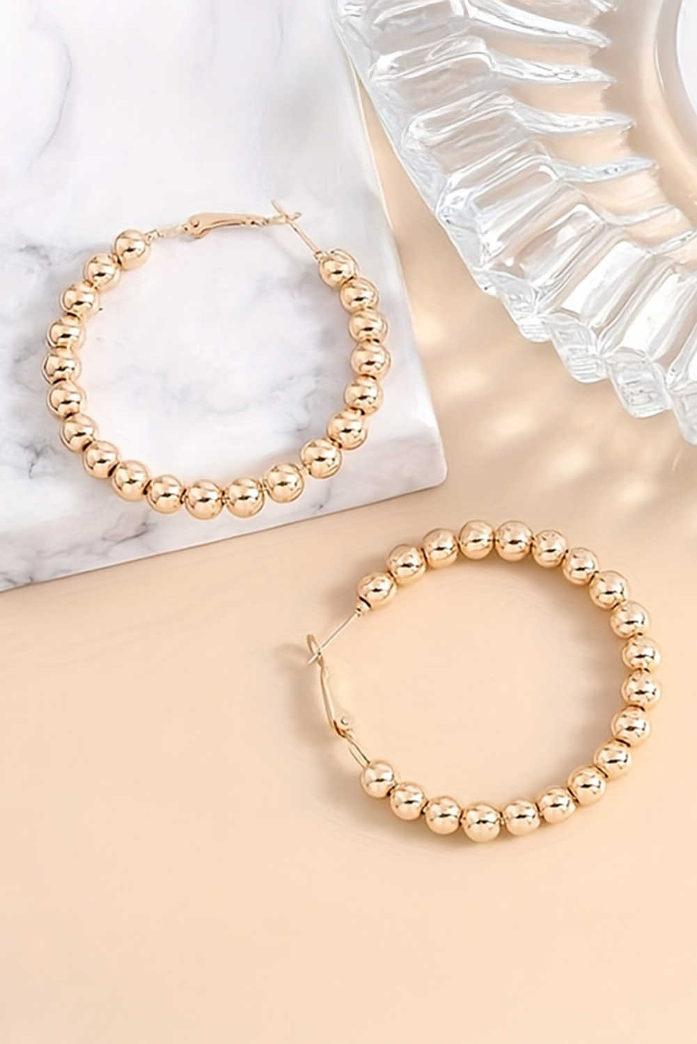 Gold Plated Beaded Minimalist Alloy Hoop Earrings