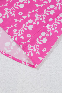 Pink Floral Print Ric Rac Tiered Ruffled V Neck Blouse