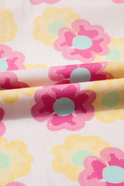 Rose Vibrant Floral Puff Sleeve Pleated Flared Mini Dress