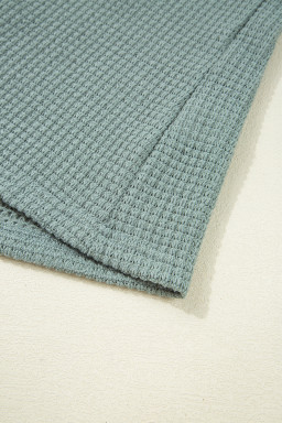 Mist Green Hollow Patchwork Waffle Knit Top