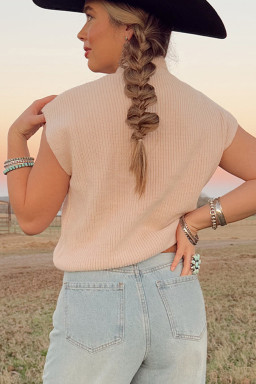 Oatmeal Cowboy Graphic High Neck Short Sleeve Knit Top