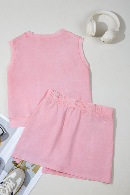 Light Pink Mineral Wash Sleeveless Top and Split Skort Set