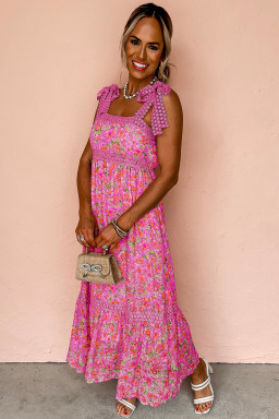 Rose Floral Lace Tied Strap Empire Waist Maxi Dress