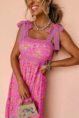 Rose Floral Lace Tied Strap Empire Waist Maxi Dress