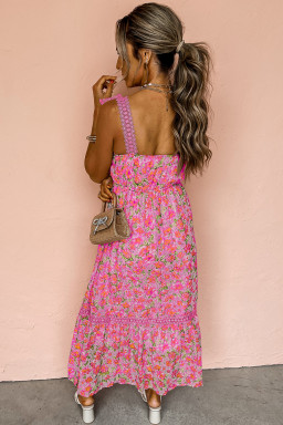 Rose Floral Lace Tied Strap Empire Waist Maxi Dress
