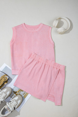 Light Pink Mineral Wash Sleeveless Top and Split Skort Set