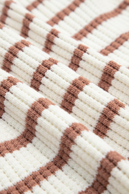 Khaki Striped Scalloped Edge Short Sleeve Knit Top