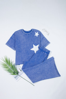 Ashleigh Blue Mineral Wash Star Patched Loose Pants Set