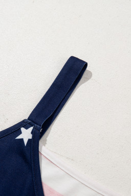 Red Stars and Stripes V Neck Colorblock Camisole