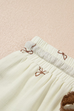 White Bow Pattern Lace Tie Elastic Waist Shorts