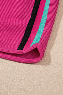 Strawberry Pink Flutter Sleeve Pop of Color Neckline Top and Shorts Set