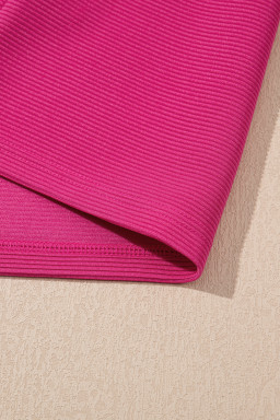 Strawberry Pink Flutter Sleeve Pop of Color Neckline Top and Shorts Set