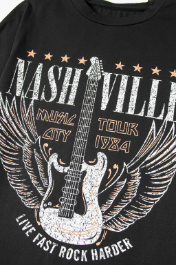 Black Nashville Guitar Print Mini T-Shirt Dress