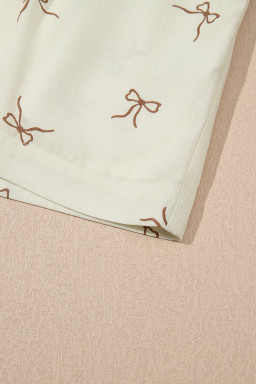 White Bow Pattern Lace Tie Elastic Waist Shorts