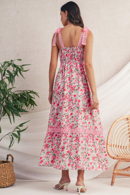 Pink Floral Lace Tied Strap Empire Waist Maxi Dress