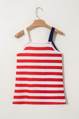 Red Stars and Stripes V Neck Colorblock Camisole