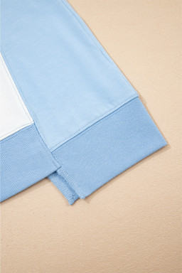 Sky Blue Colorblock Exposed Seam Patchwork Crew Neck T Shirt