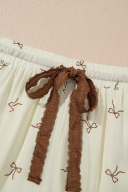 White Bow Pattern Lace Tie Elastic Waist Shorts