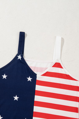 Red Stars and Stripes V Neck Colorblock Camisole