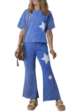Ashleigh Blue Mineral Wash Star Patched Loose Pants Set