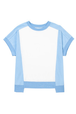 Sky Blue Colorblock Exposed Seam Patchwork Crew Neck T Shirt