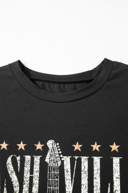 Black Nashville Guitar Print Mini T-Shirt Dress