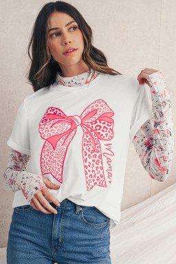 White Leopard Bowknot Graphic Crew Neck Tee