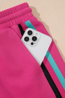 Strawberry Pink Flutter Sleeve Pop of Color Neckline Top and Shorts Set