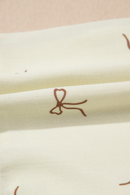 White Bow Pattern Lace Tie Elastic Waist Shorts