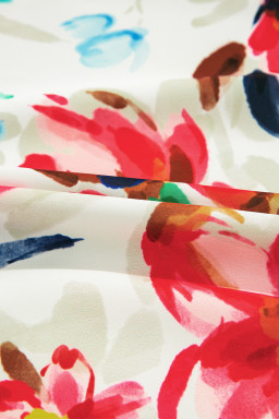 White Abstract Floral Print Puff Sleeve Blouse