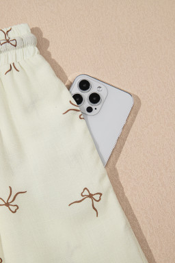 White Bow Pattern Lace Tie Elastic Waist Shorts