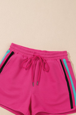 Strawberry Pink Flutter Sleeve Pop of Color Neckline Top and Shorts Set