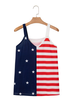 Red Stars and Stripes V Neck Colorblock Camisole