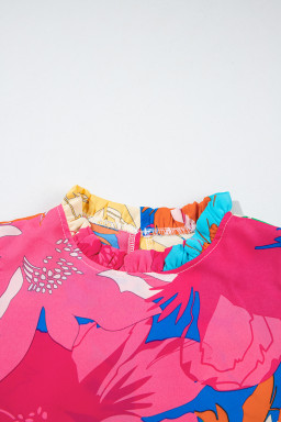 Pink Floral Print Flutter Sleeve Pockets Mini Dress