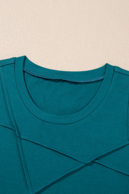 Blue Sapphire Solid Color Stitching Detail Round Neck Tank Top