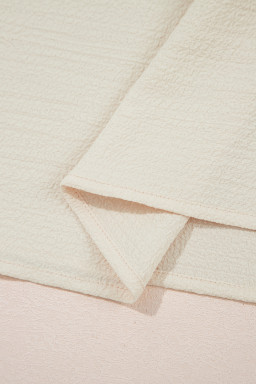 Beige Textured Bow Frilled Ruffle Sleeve Blouse