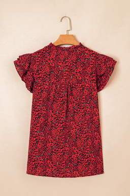 Red Floral Print Ruffle Sleeve Plus Size Top