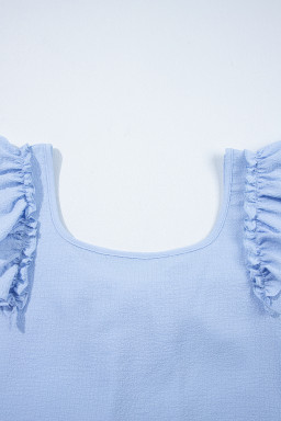 Beau Blue Textured Bow Frilled Ruffle Sleeve Blouse